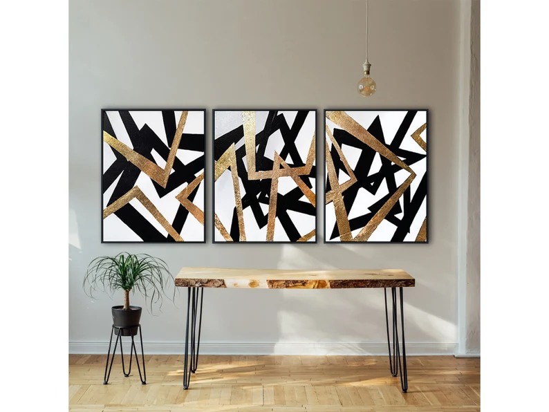 The artwork «Gold Leaf Abstract Tryptych Art» by Oleksii Zhukov, 2021