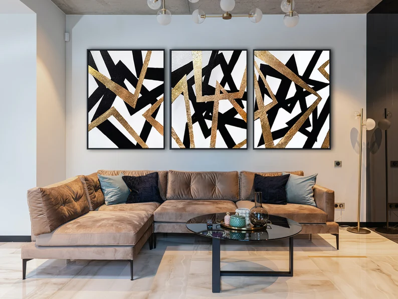 Твір «Gold Leaf Abstract Tryptych Art» (авт. - Олексій Жуков), 2021