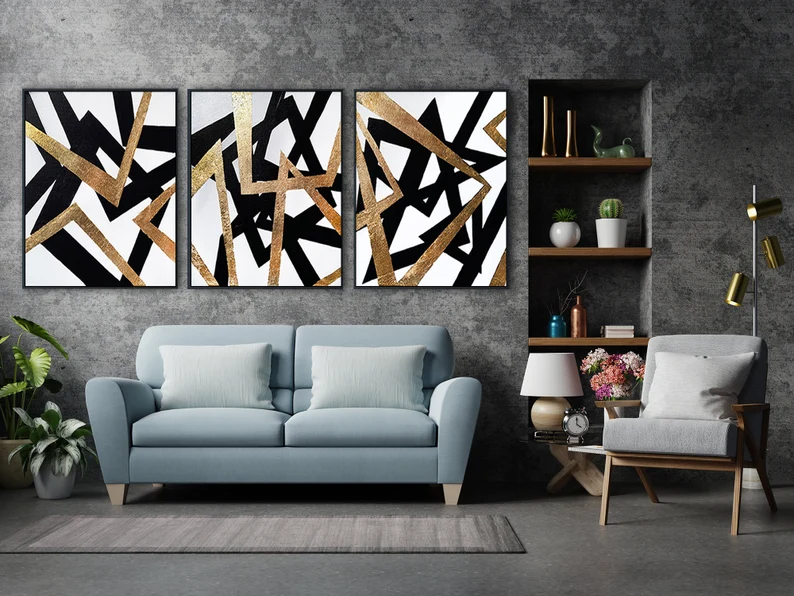 Твір «Gold Leaf Abstract Tryptych Art» (авт. - Олексій Жуков), 2021